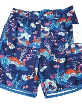 Sovereign Code LA Swim Trunks Men Blue Small Ocean Print Underwater Mesh Lined